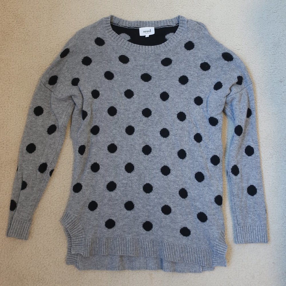 **HOST PICK** SEED WOOL/COTTON GREY MARLE CURVE HEM SPOT JUMPER SIZE XS - Picture 1 of 6